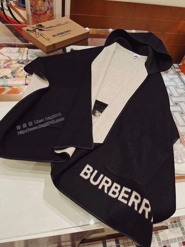 Burberry水晶圖案絲毛連帽斗篷披肩 巴寶莉2021新款真絲羊毛女士披風圍巾  mmj1490